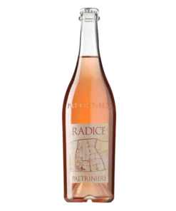 Rosé wine bottle labeled 'Radice Paltrinieri' standing upright with a map design on the label